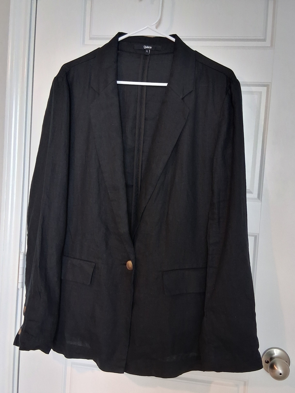 Quince 100% Organic European Linen Single-Breasted Blazer Jacket Black Women L - Picture 2 of 9